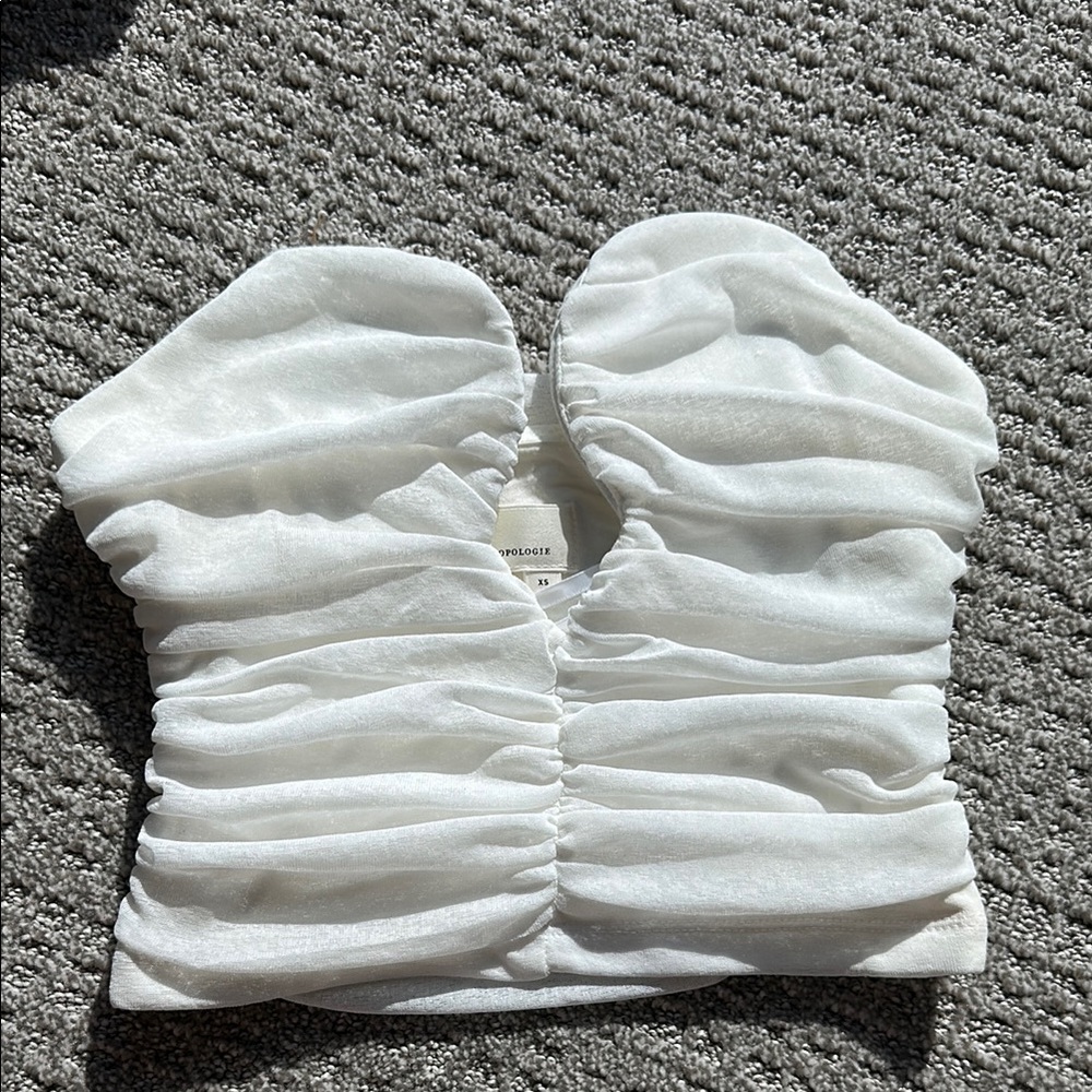 Anthropologie White Ruched Strapless Bustier Top